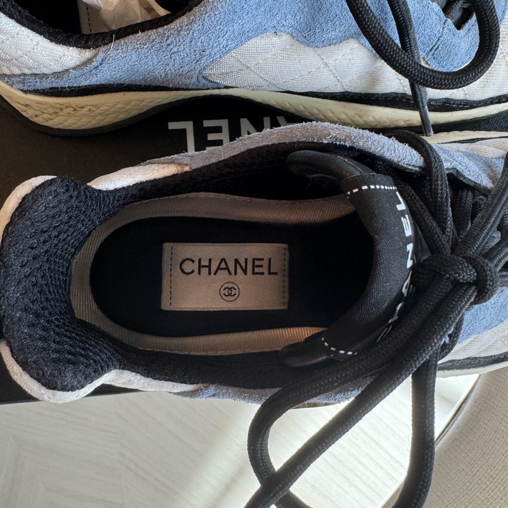 CHANEL Quilted Athletic Shoes in Black, Blue, and Beige - Picture 5 of 8